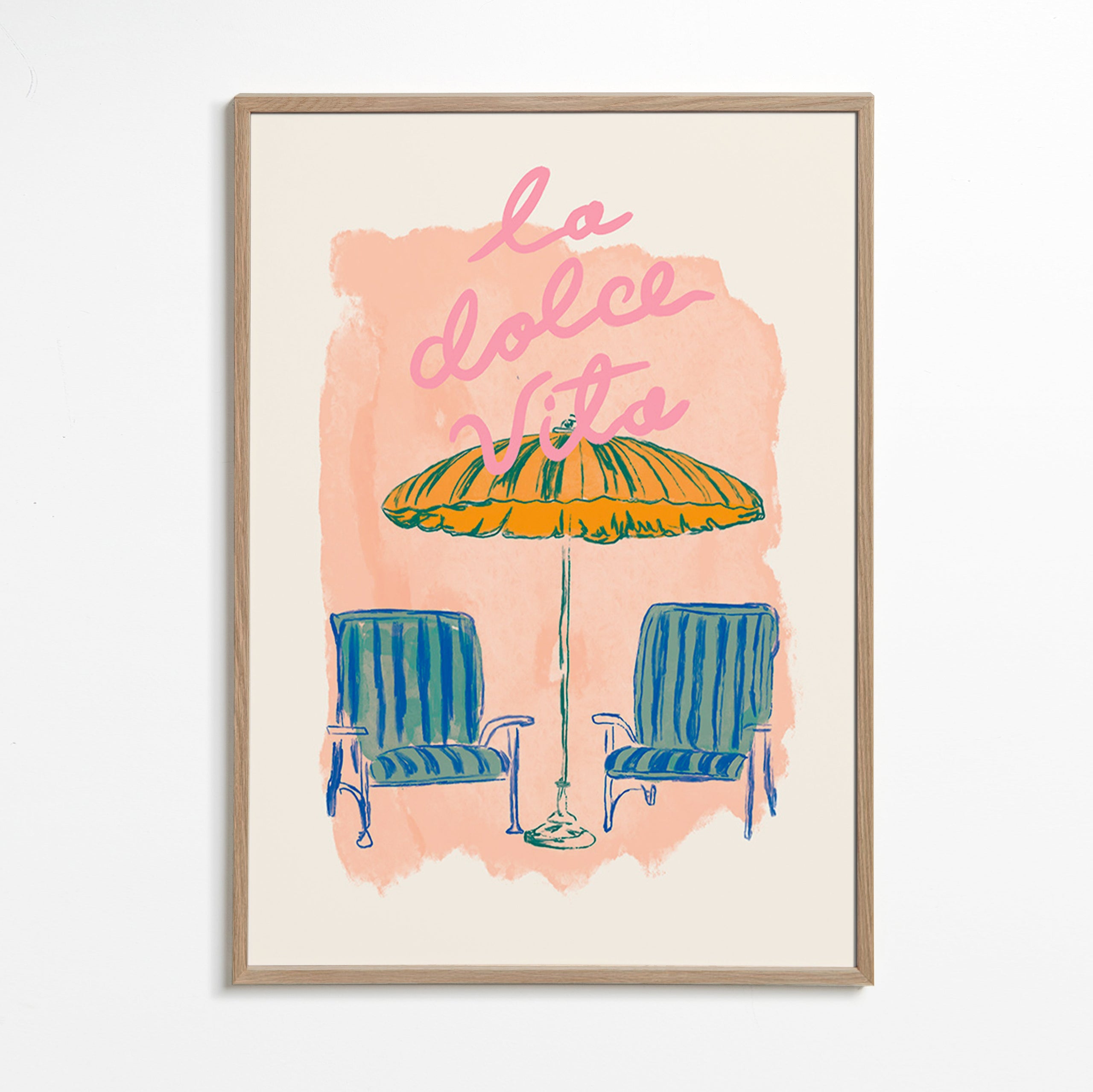 Illustration La Dolce Vita parasoll och stolar
