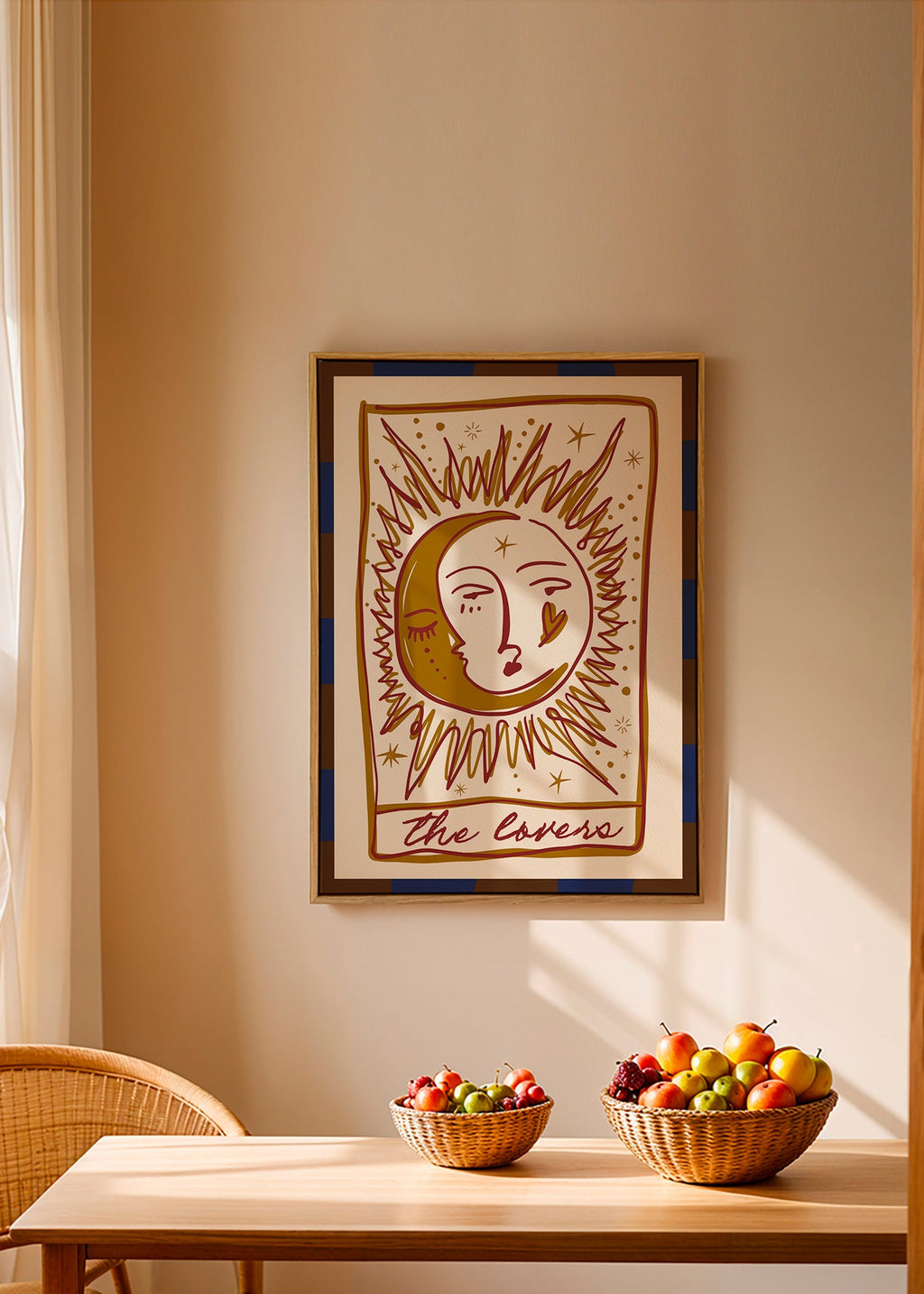 Tarotillustration 'The Lovers' sol och måne