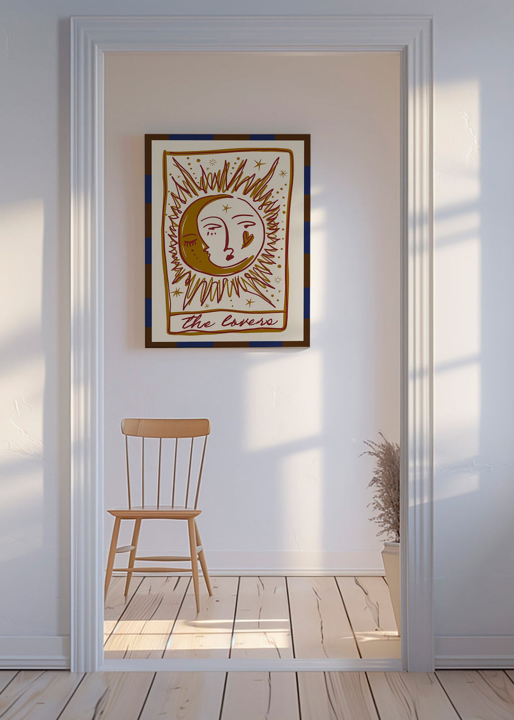 Tarotillustration 'The Lovers' sol och måne