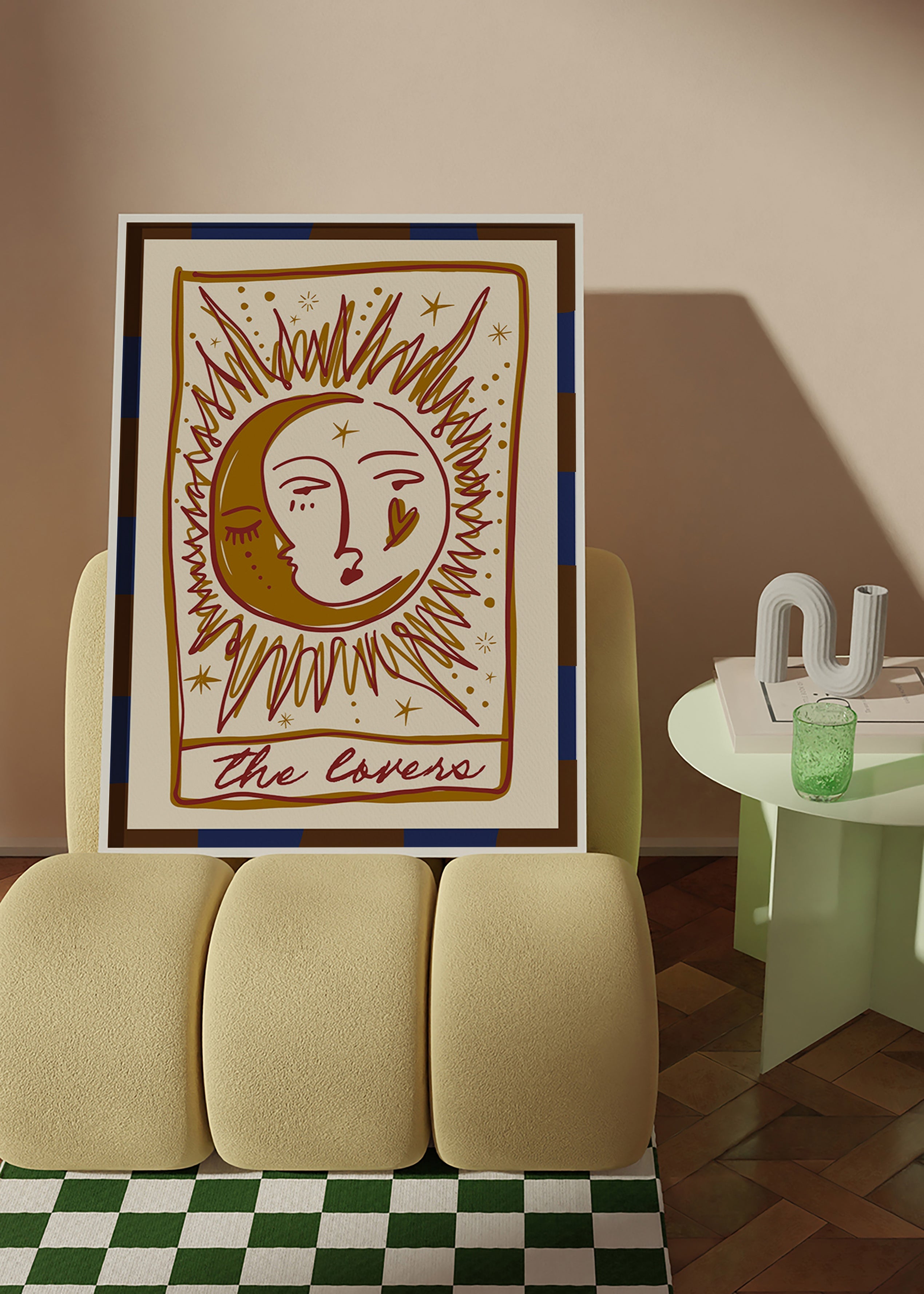 Tarotillustration 'The Lovers' sol och måne