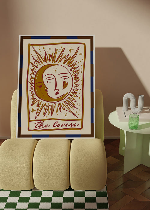 Tarotillustration 'The Lovers' sol och måne