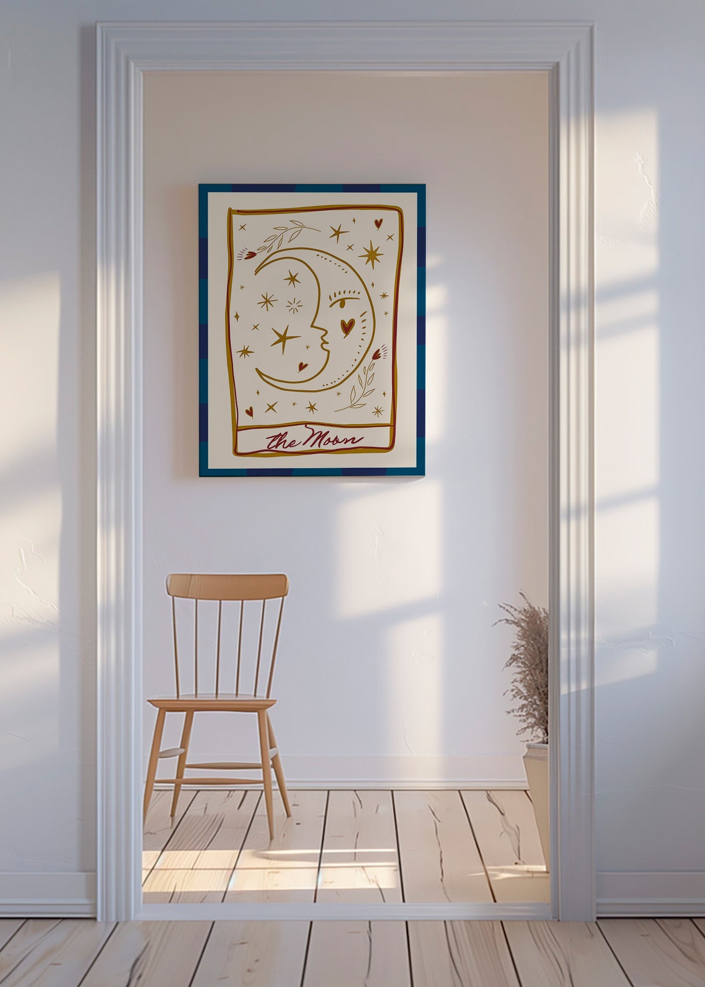 Illustration måneansikte med stjärnor