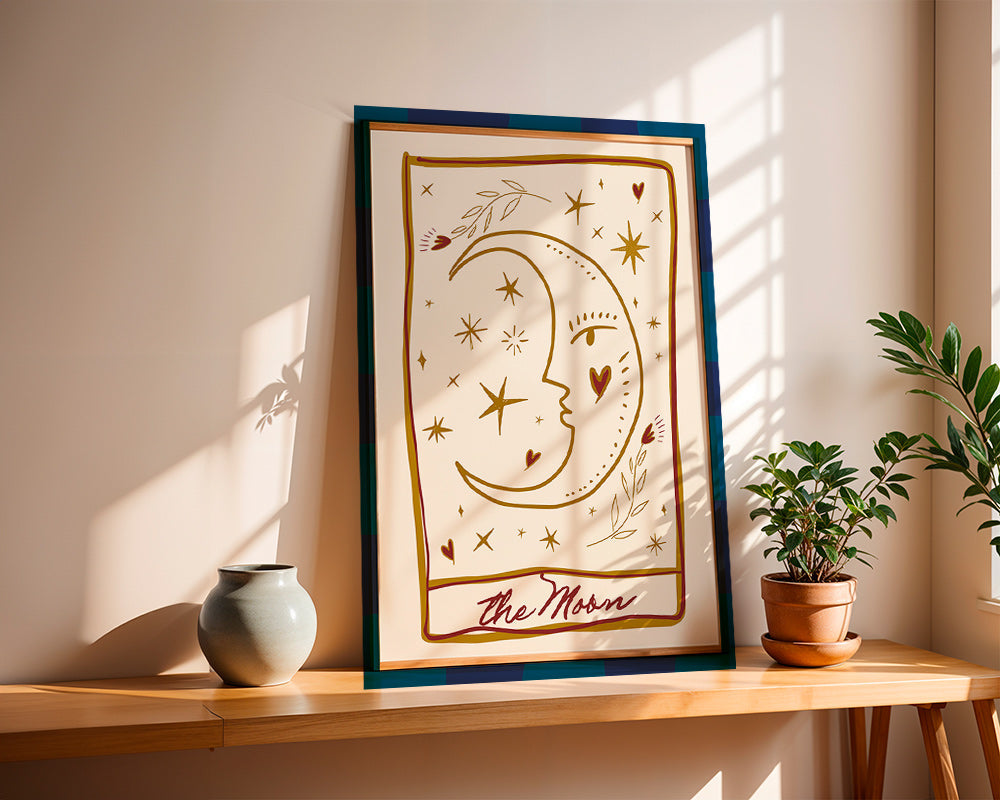 Illustration måneansikte med stjärnor