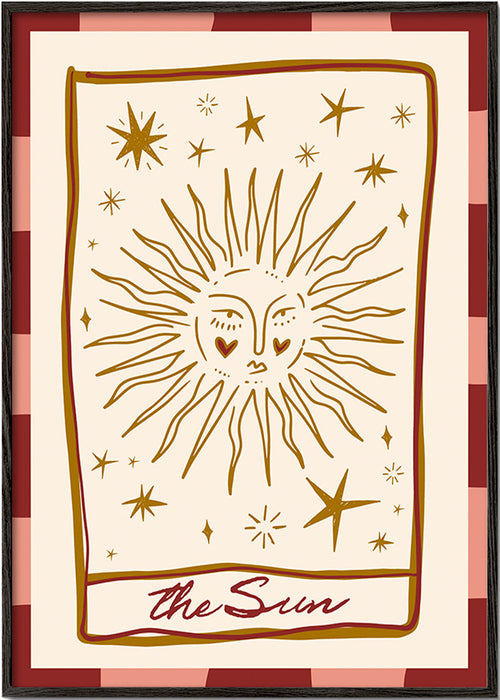 Solillustration i vintage-kortstil