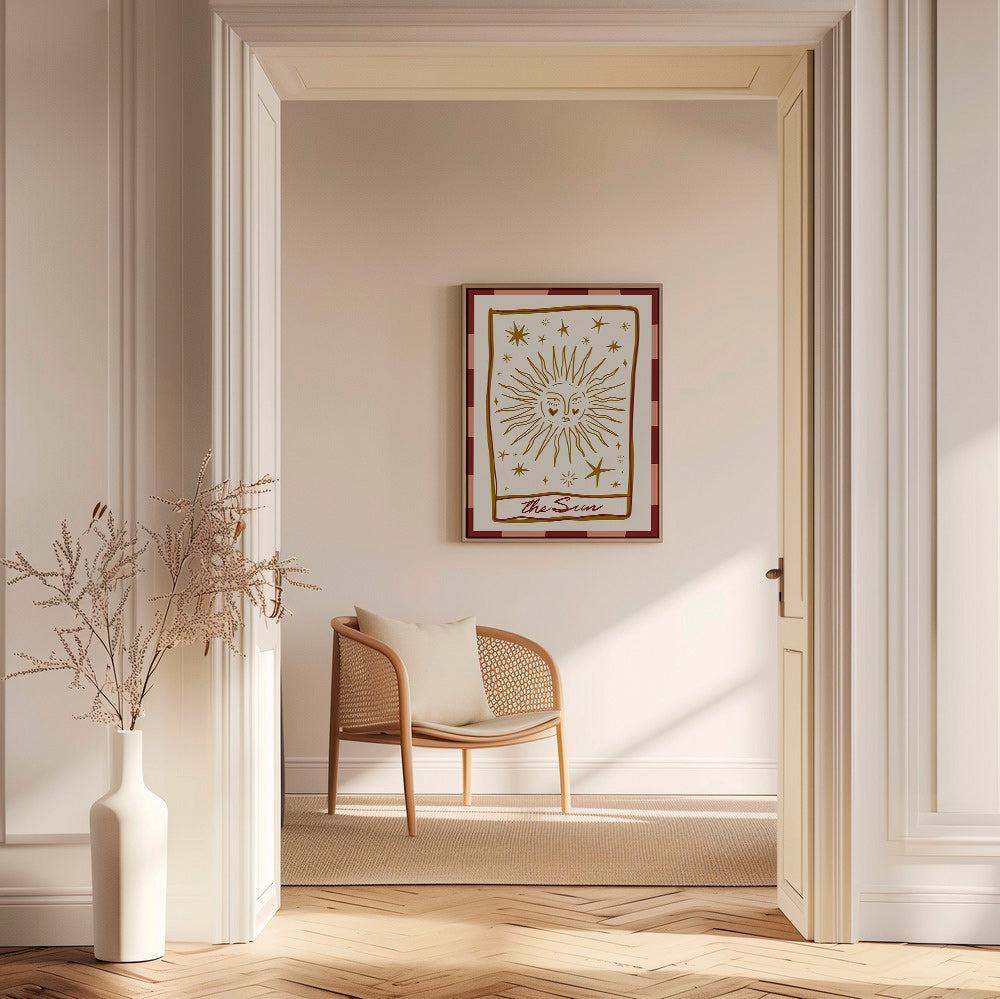Solillustration i vintage-kortstil