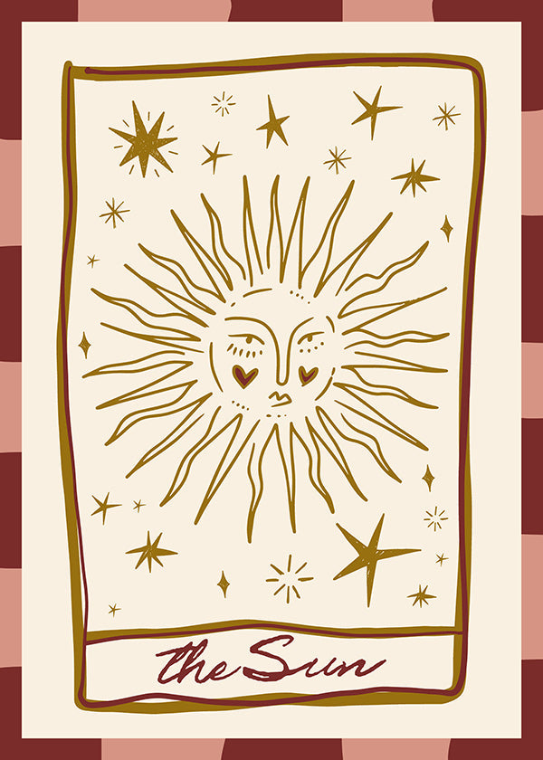 Solillustration i vintage-kortstil