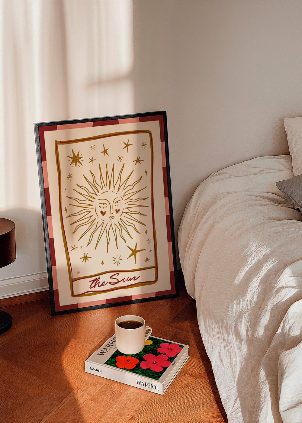 Solillustration i vintage-kortstil