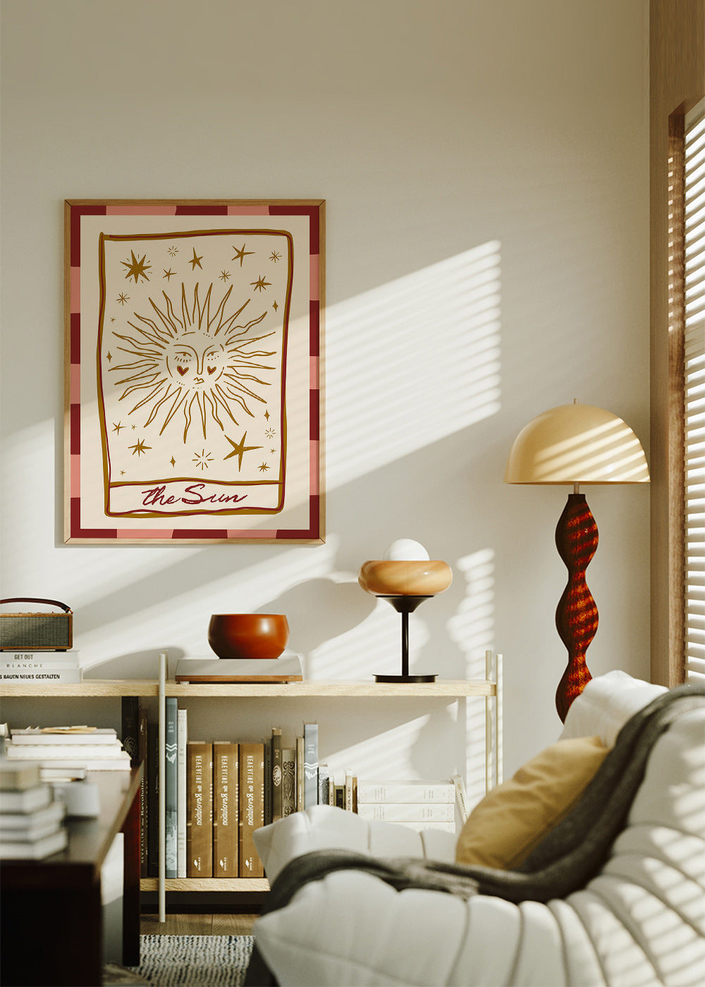 Solillustration i vintage-kortstil