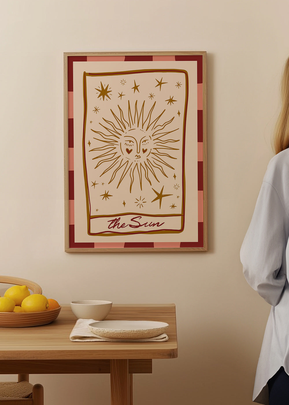 Solillustration i vintage-kortstil