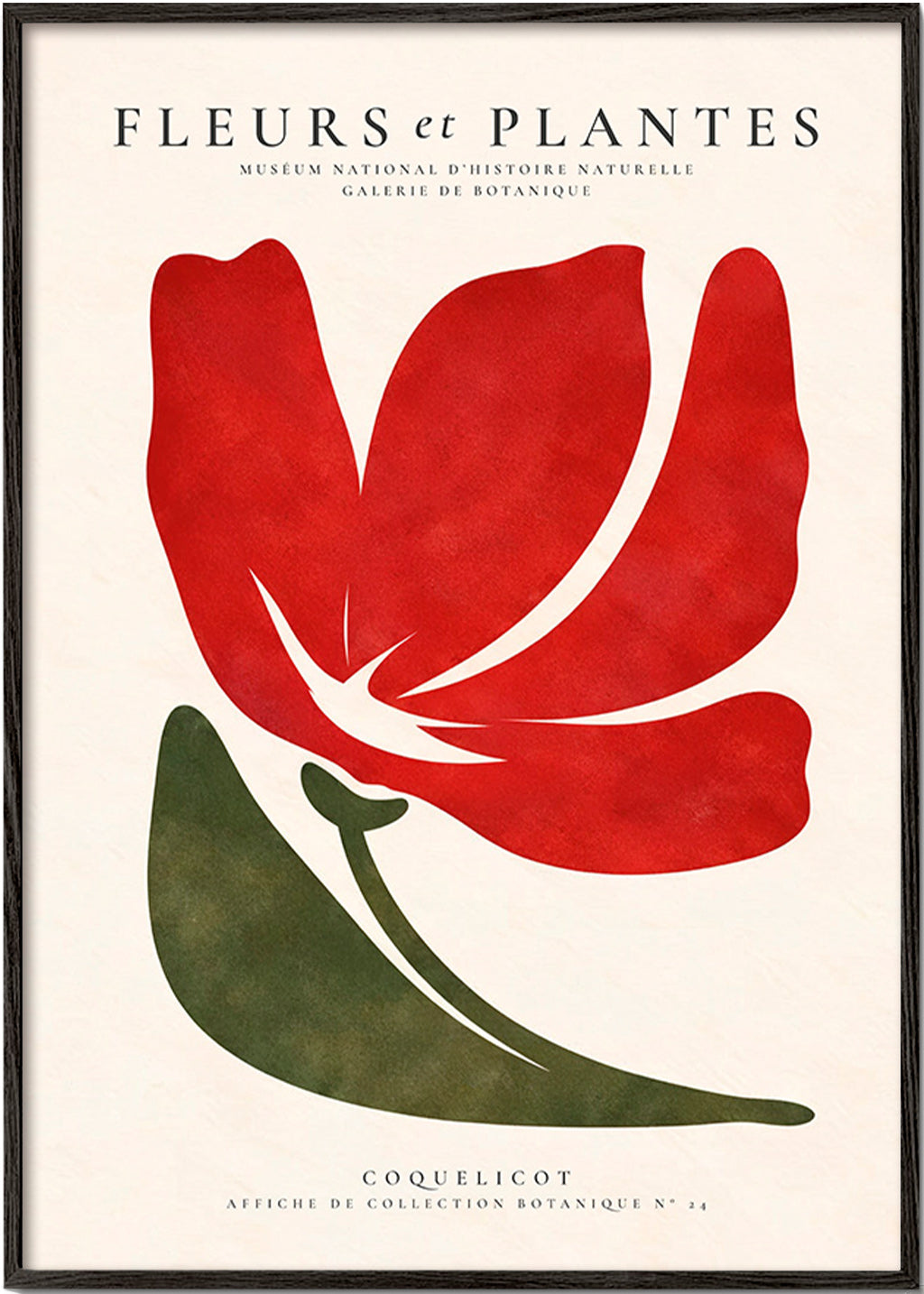 Botanisk poster med stiliserad röd vallmo