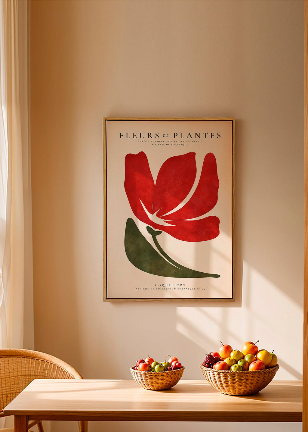 Botanisk poster med stiliserad röd vallmo