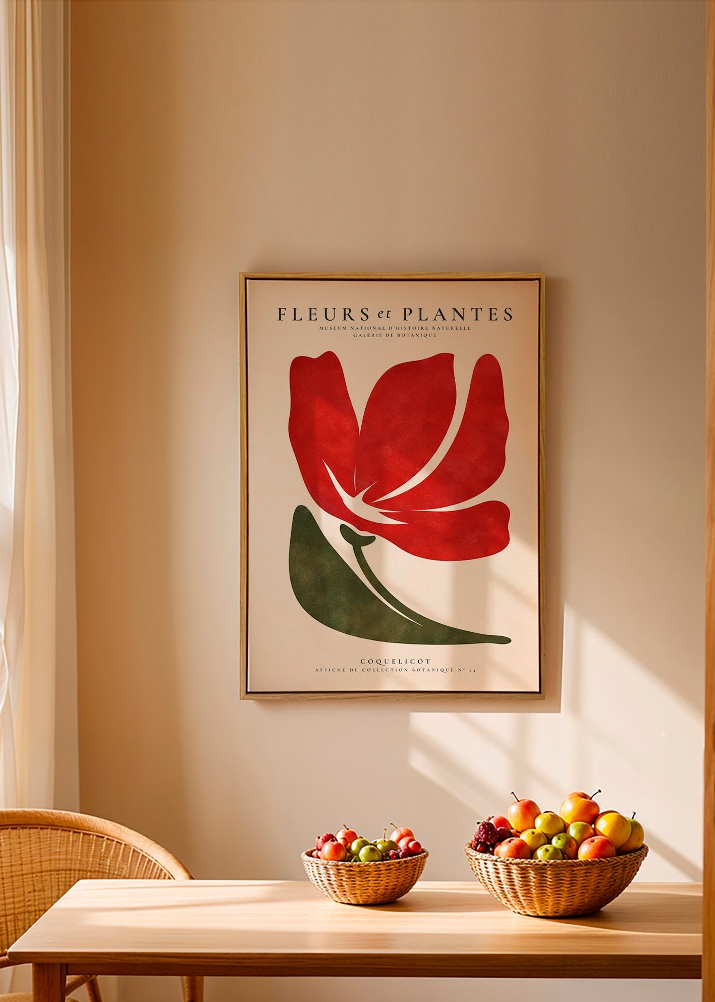 Botanisk poster med stiliserad röd vallmo