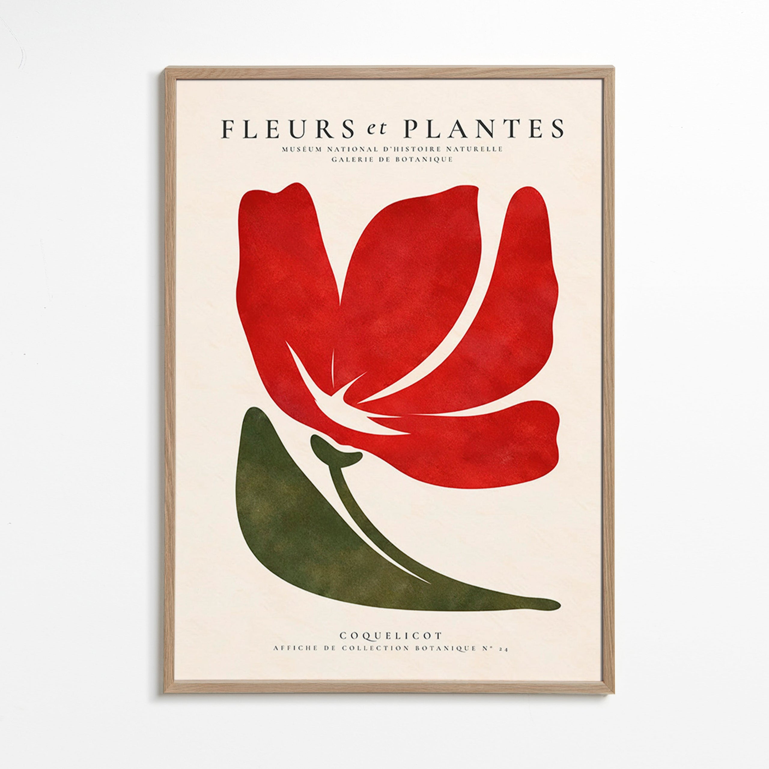 Botanisk poster med stiliserad röd vallmo