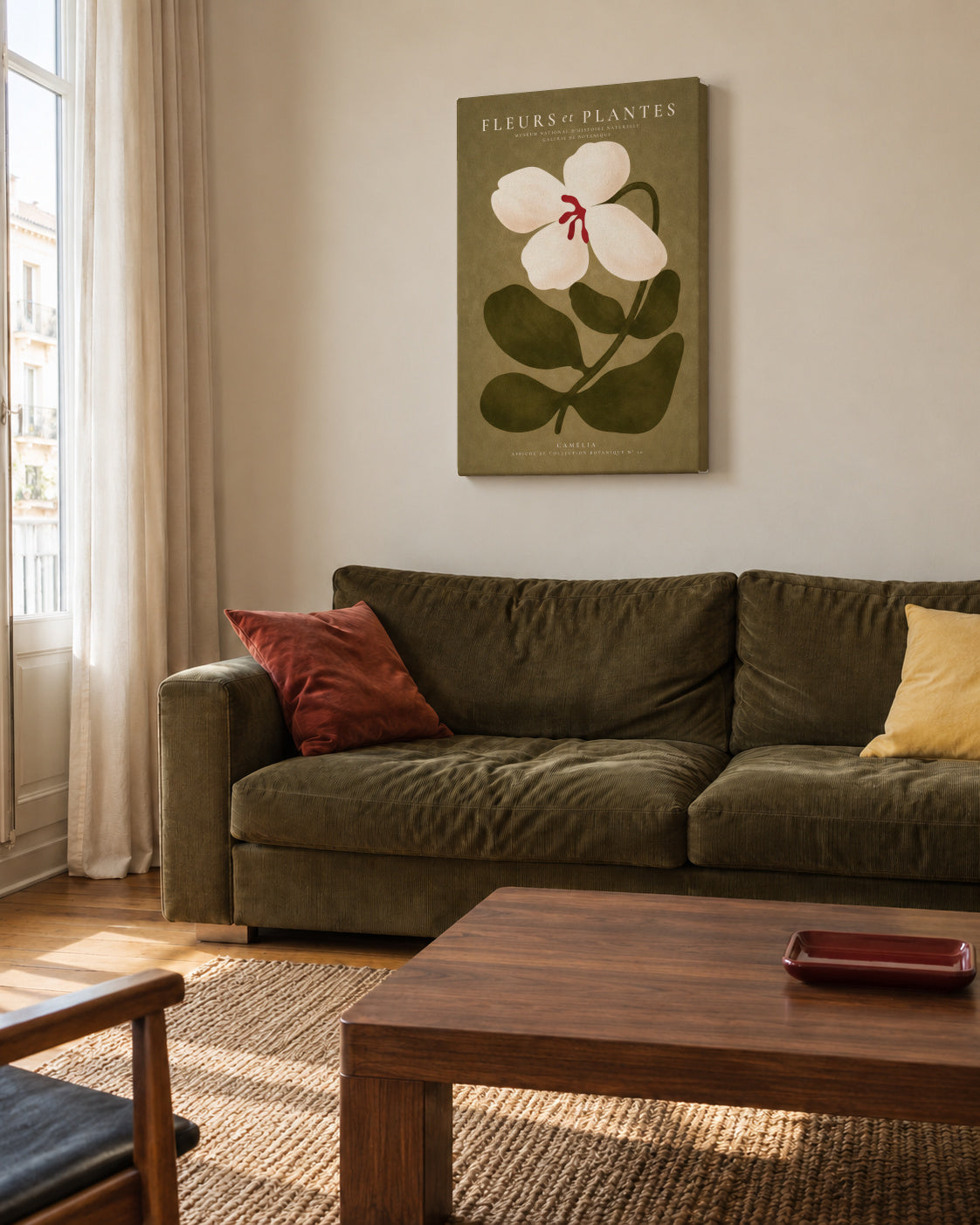 White Camellia - Unframed canvas in an interior