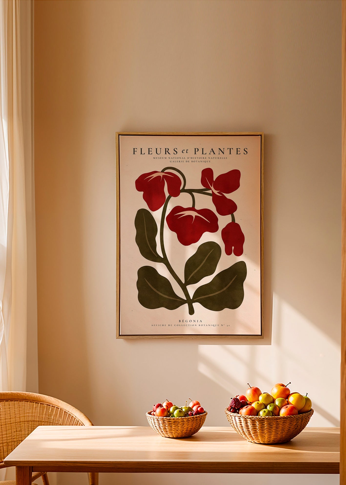 Botanisk poster: Röd begonia stiliserad