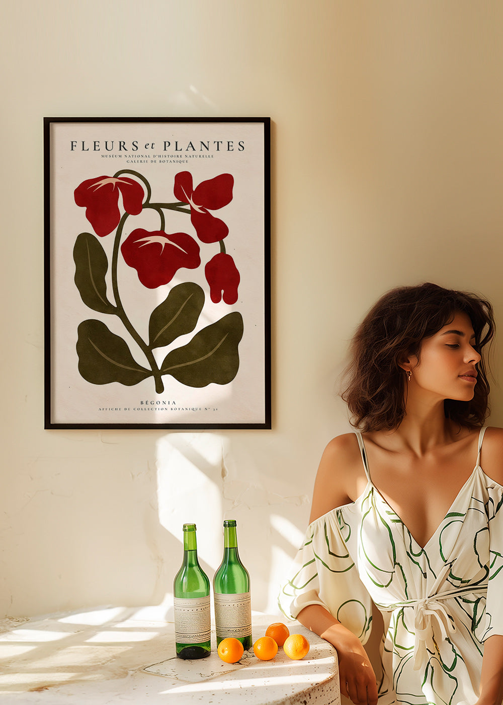 Botanisk poster: Röd begonia stiliserad