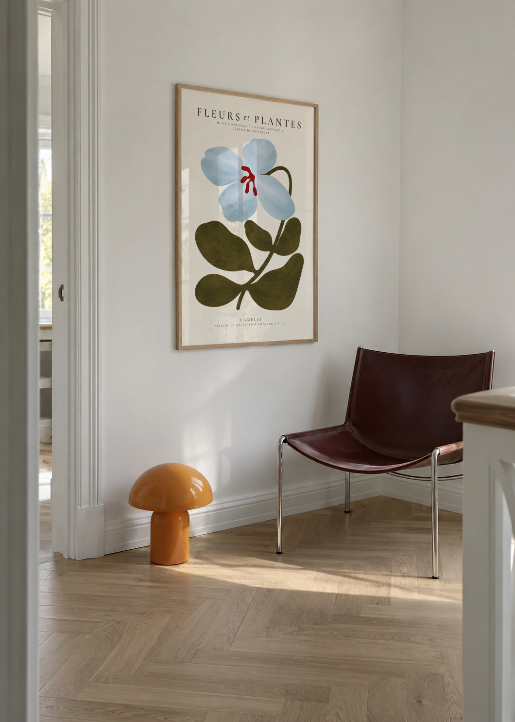 Blue Camellia - Framed poster in an interior