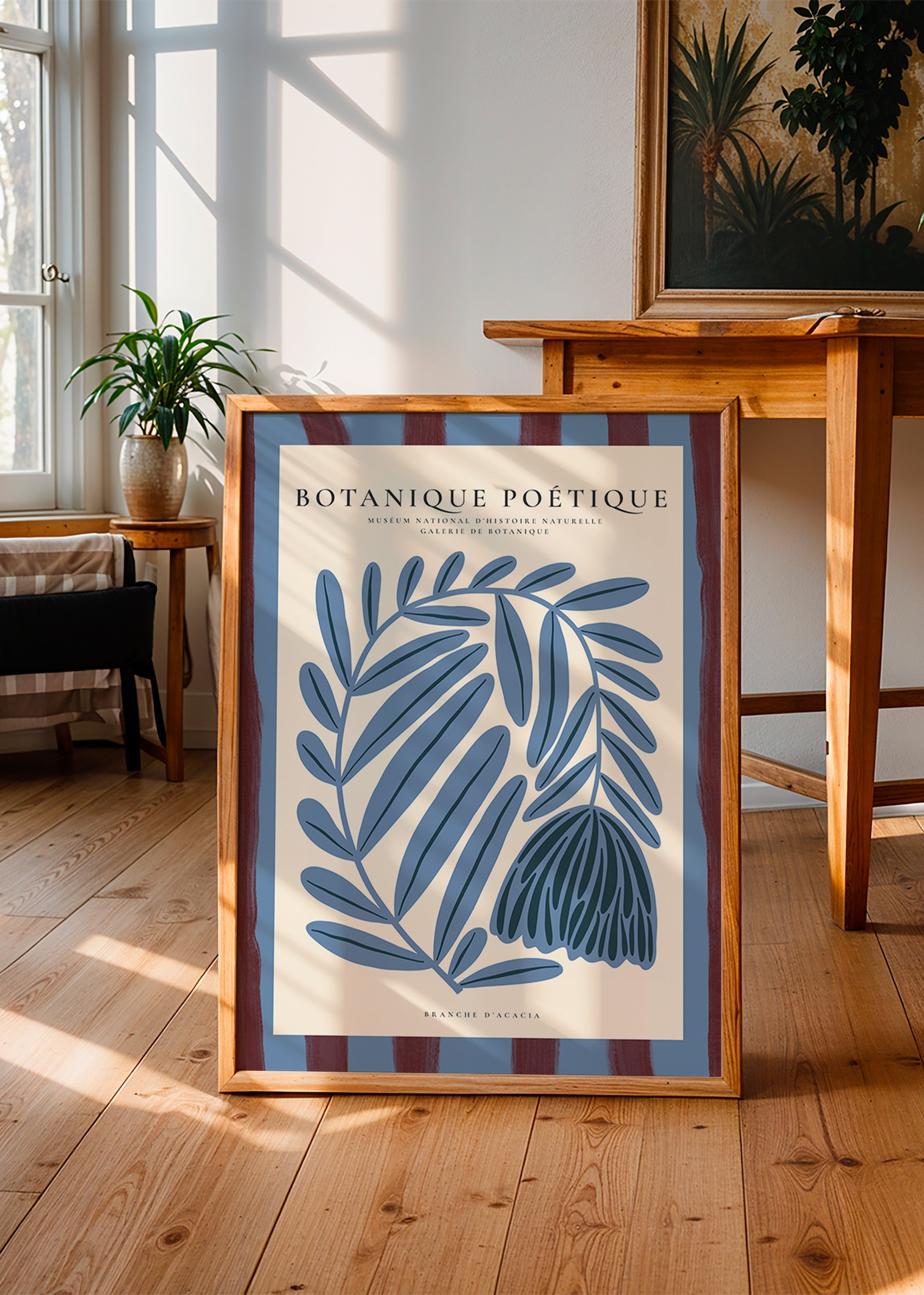 Botanisk poster: stiliserad blå akacia