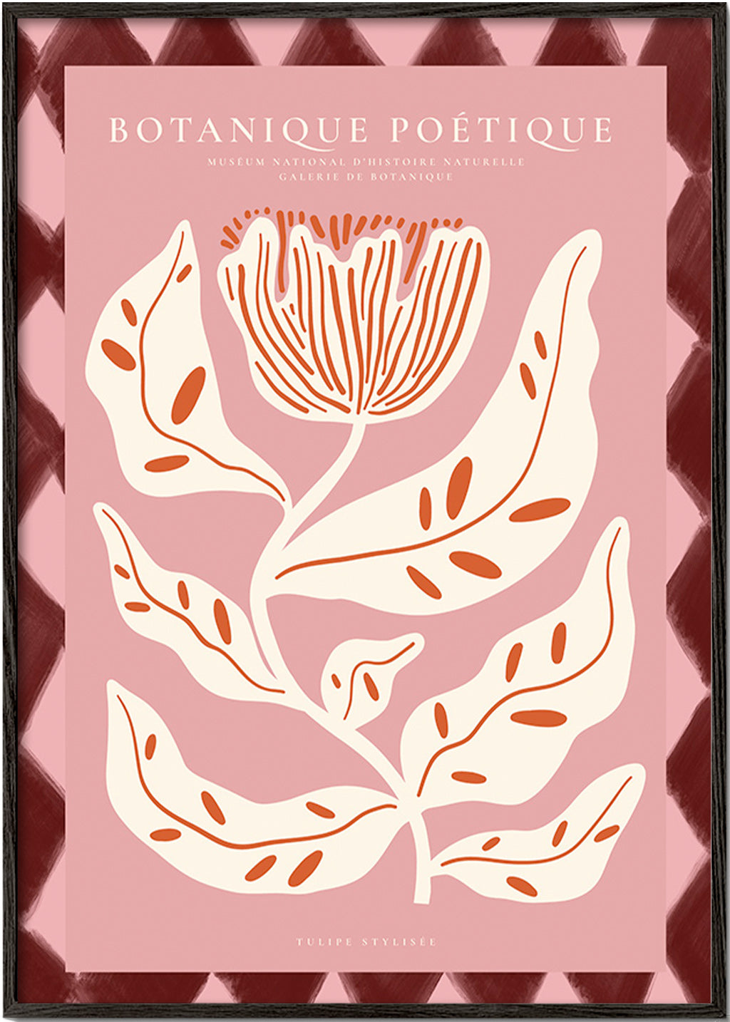 Botanisk poster med stiliserad rosa blomma