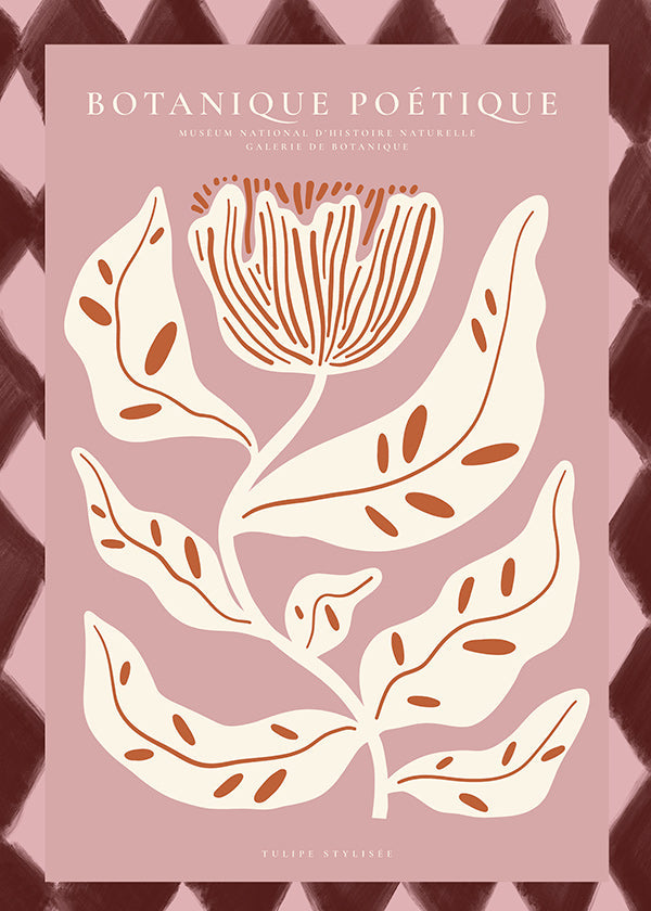 Botanisk poster med stiliserad rosa blomma