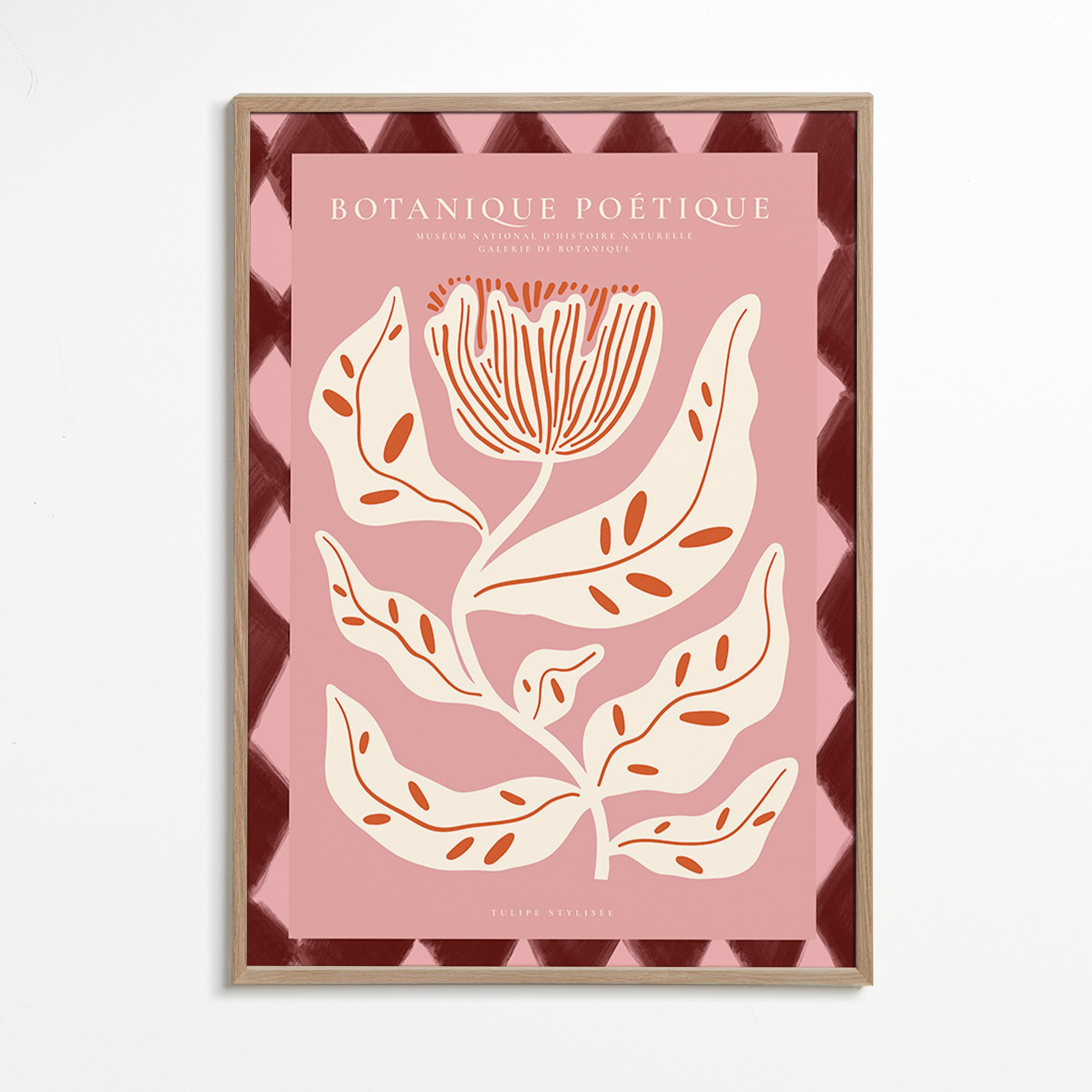 Botanisk poster med stiliserad rosa blomma