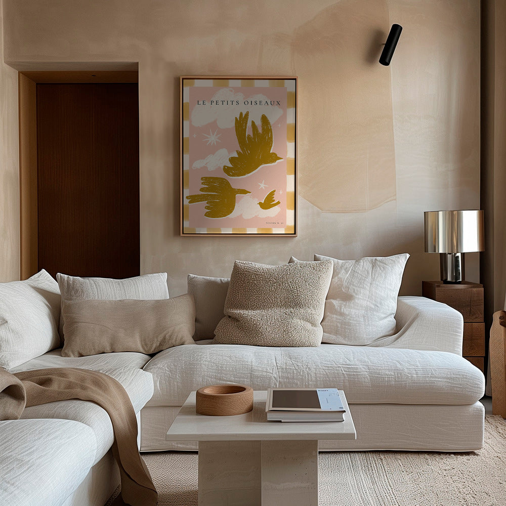 Gyllene fåglar på rosa bakgrund
