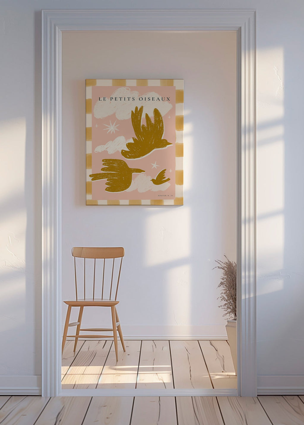 Gyllene fåglar på rosa bakgrund