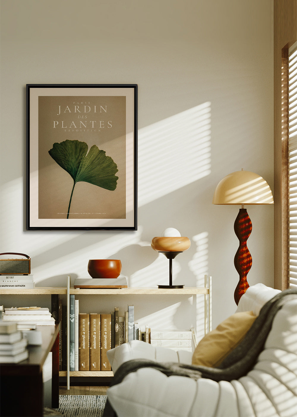 Botanisk poster med ginkgo-blad och klassisk typografi