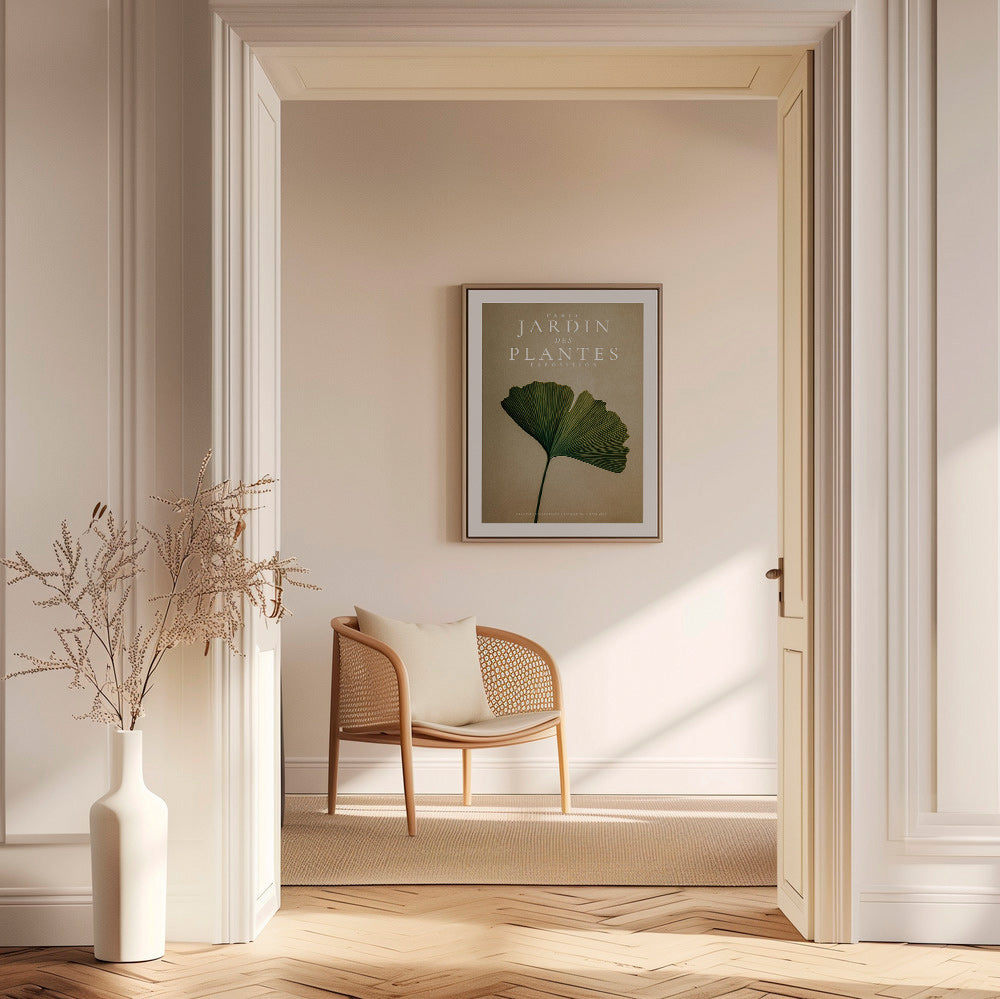 Botanisk poster med ginkgo-blad och klassisk typografi