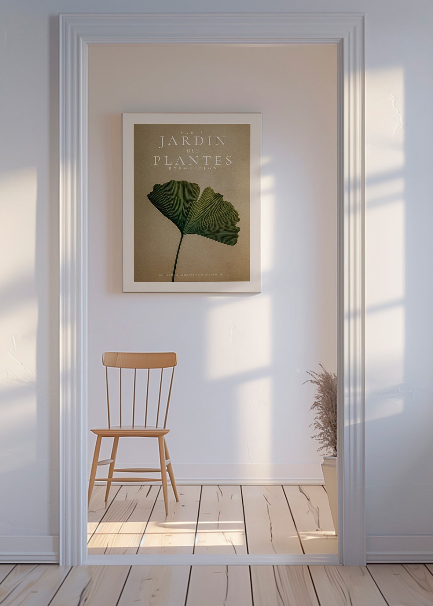 Botanisk poster med ginkgo-blad och klassisk typografi
