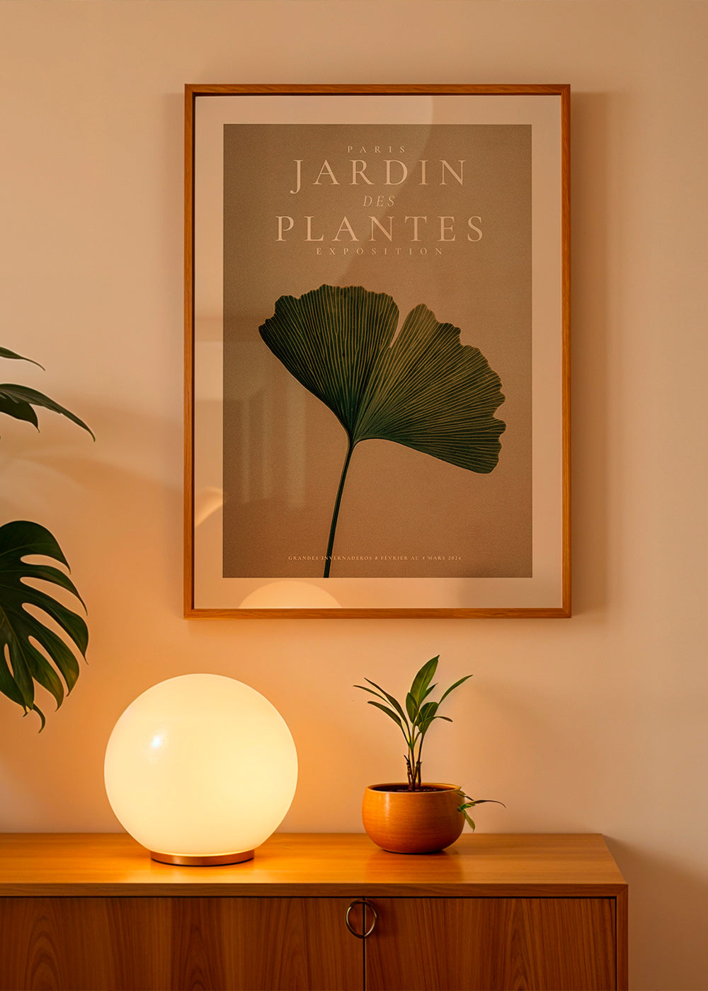 Botanisk poster med ginkgo-blad och klassisk typografi