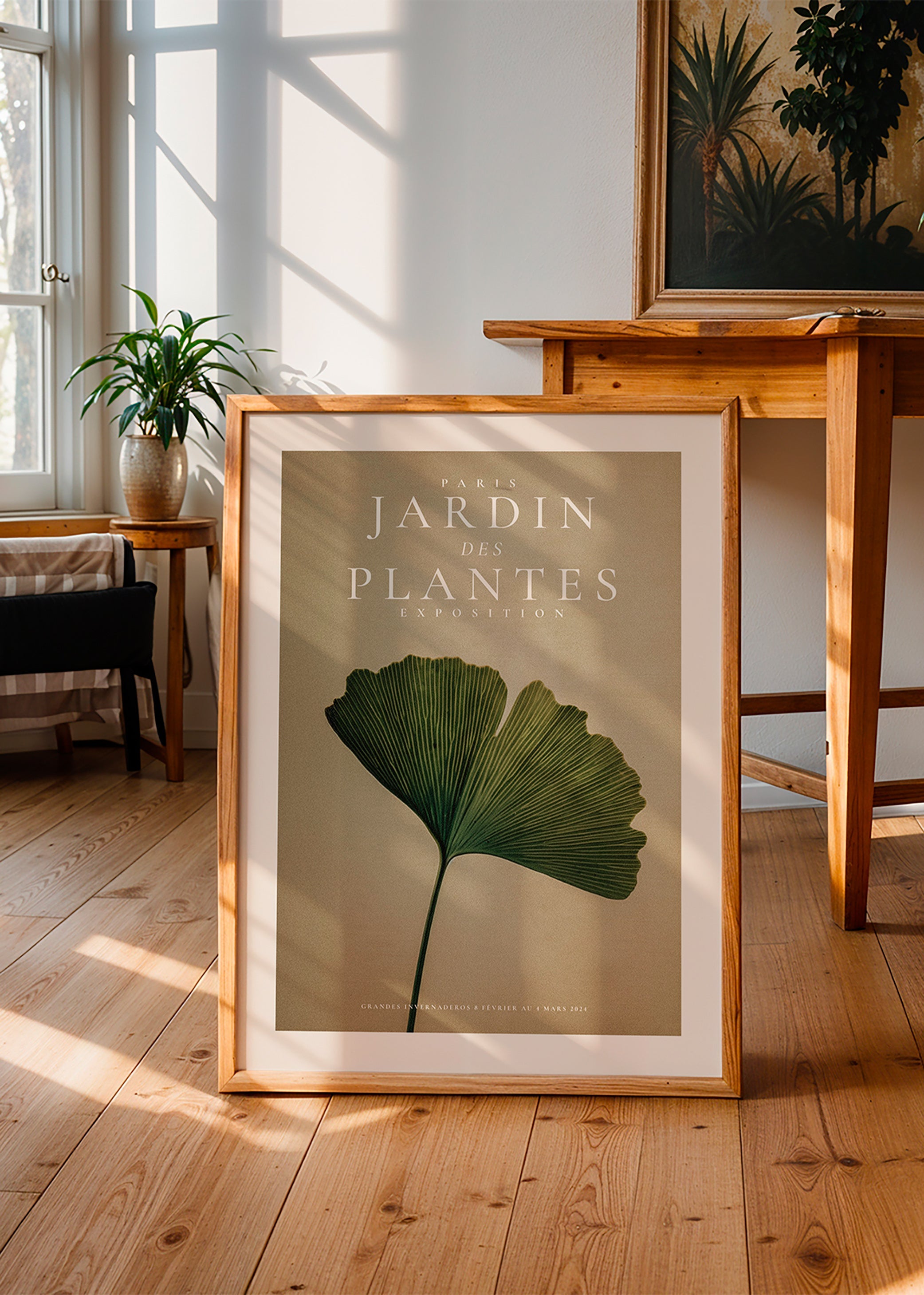 Botanisk poster med ginkgo-blad och klassisk typografi