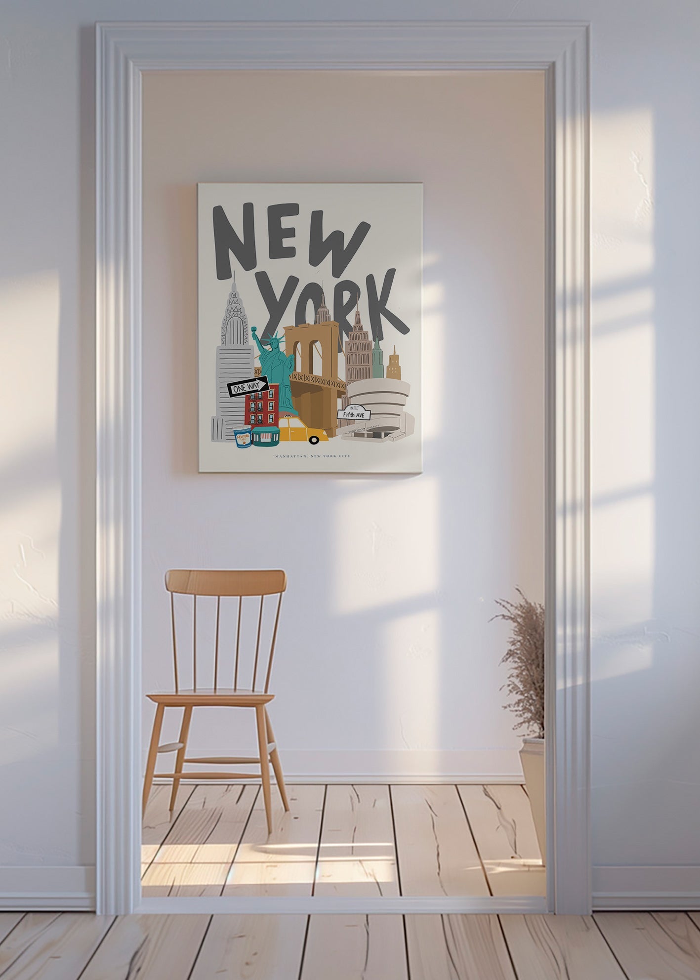 Reseaffisch med New York-ikoner