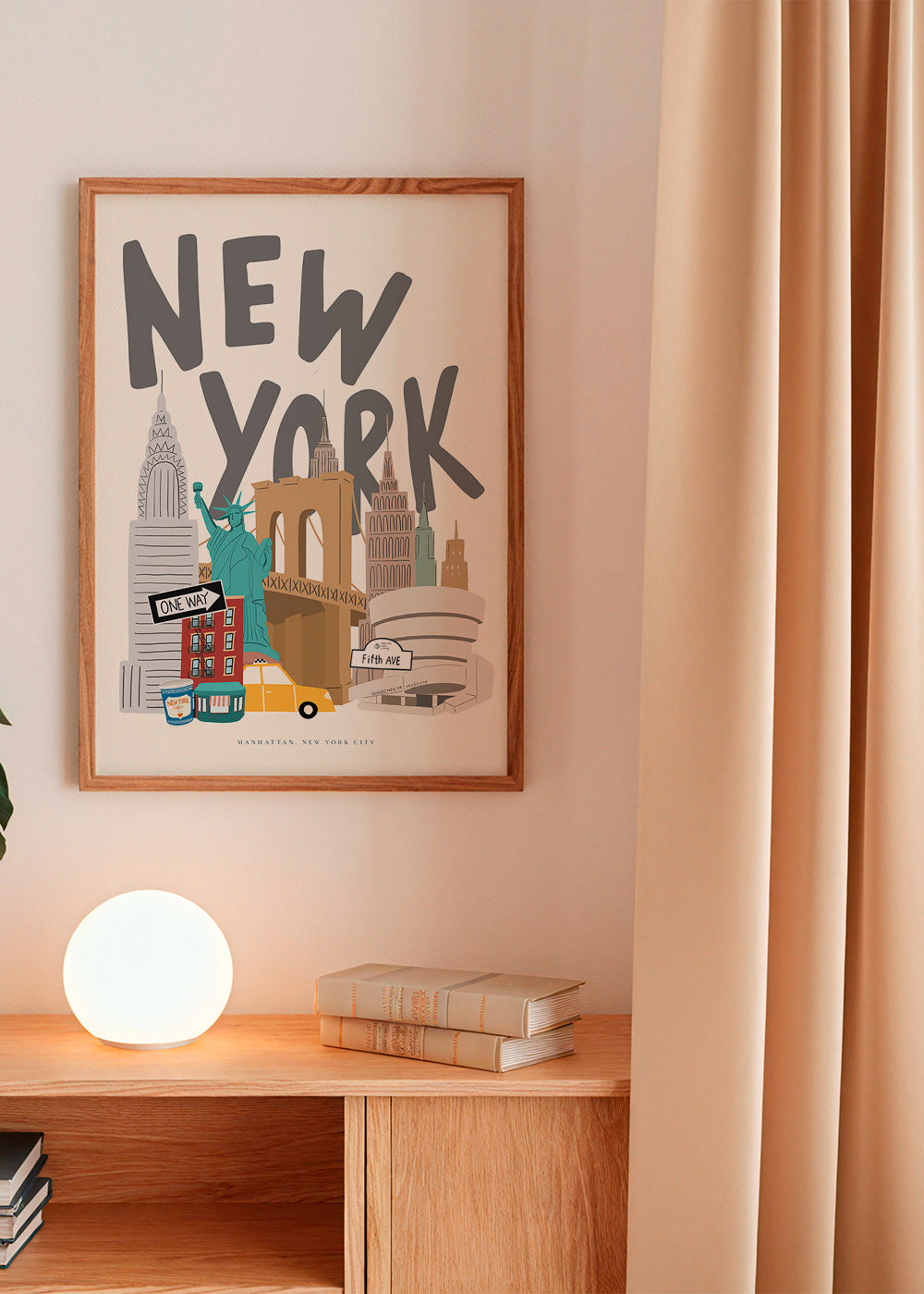 Reseaffisch med New York-ikoner
