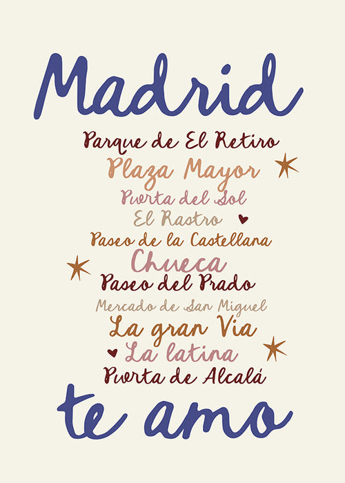 Reseaffisch Madrid tydlig typografi
