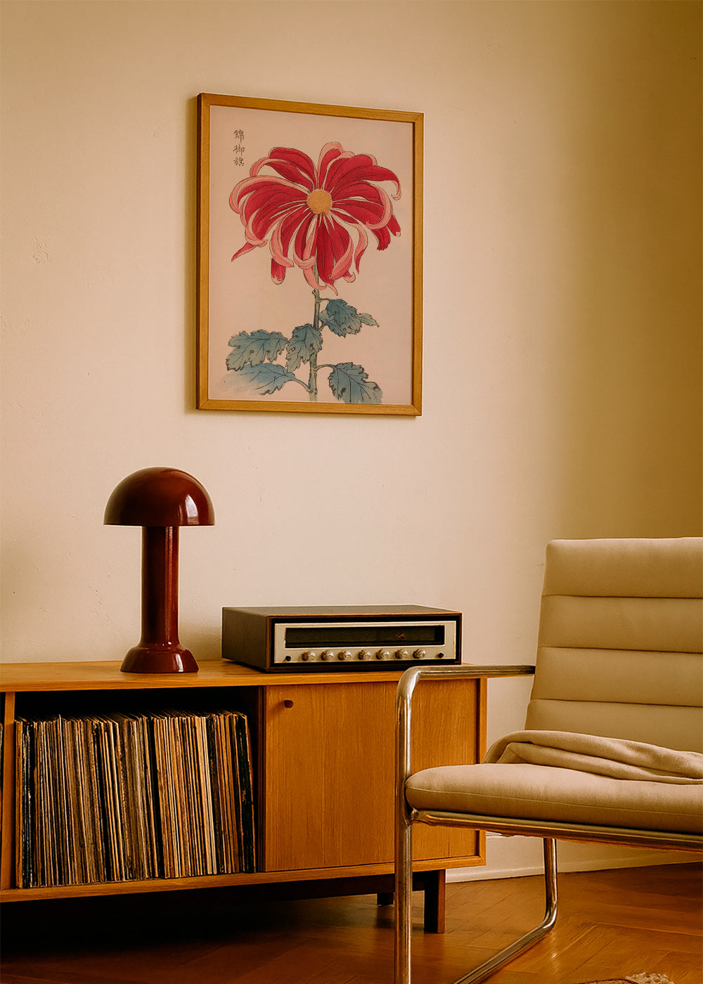 Botanisk poster japansk krysantem röd