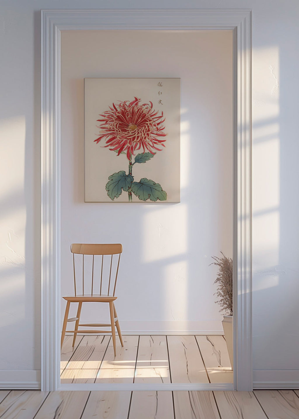 Botanisk poster röd krysantemum detaljerad