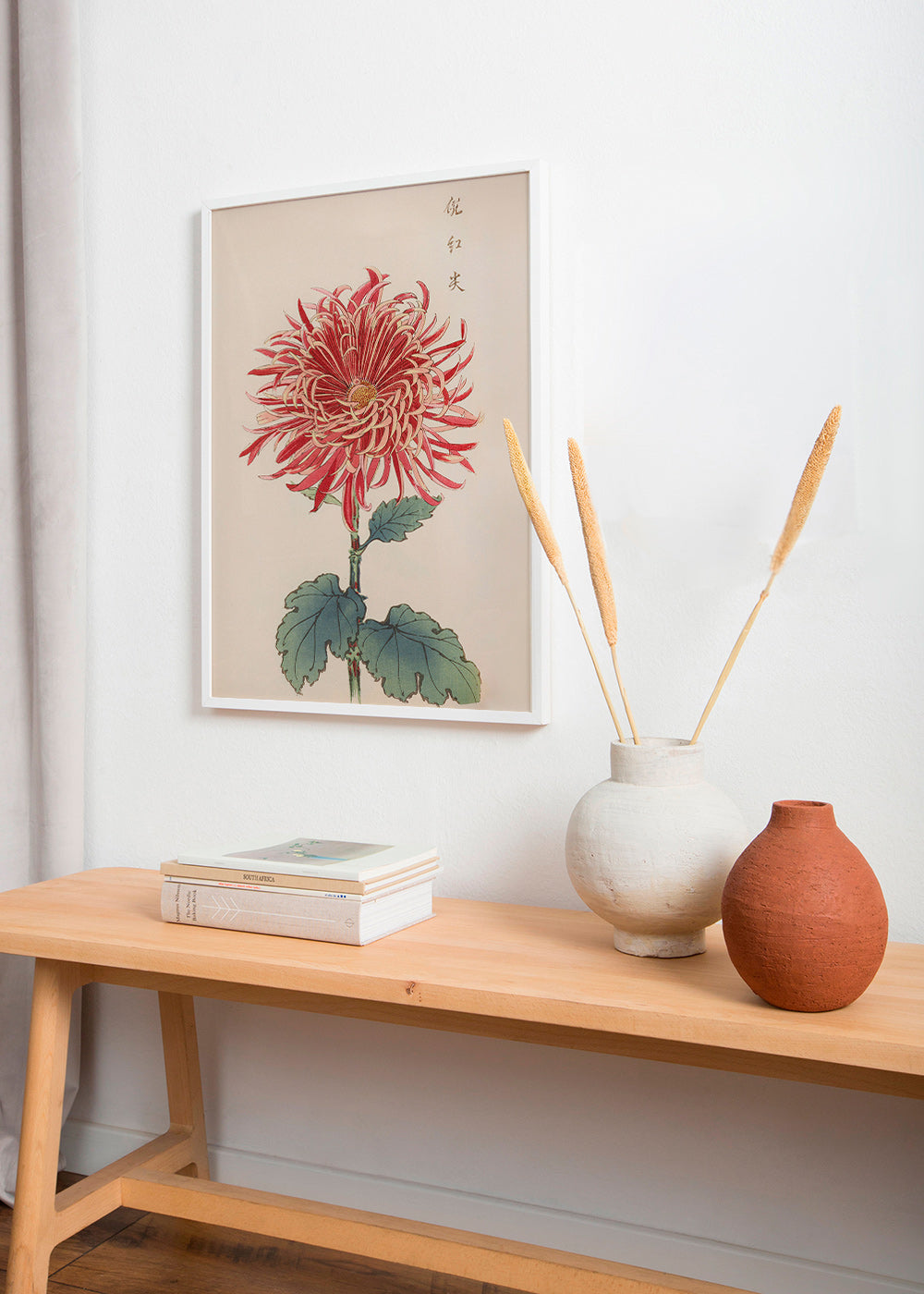Botanisk poster röd krysantemum detaljerad