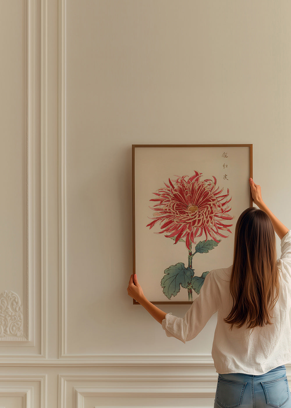 Botanisk poster röd krysantemum detaljerad