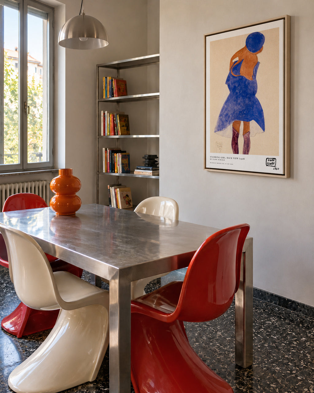 Standing Girl, Back View By Egon Schiele - Framed canvas in an interior