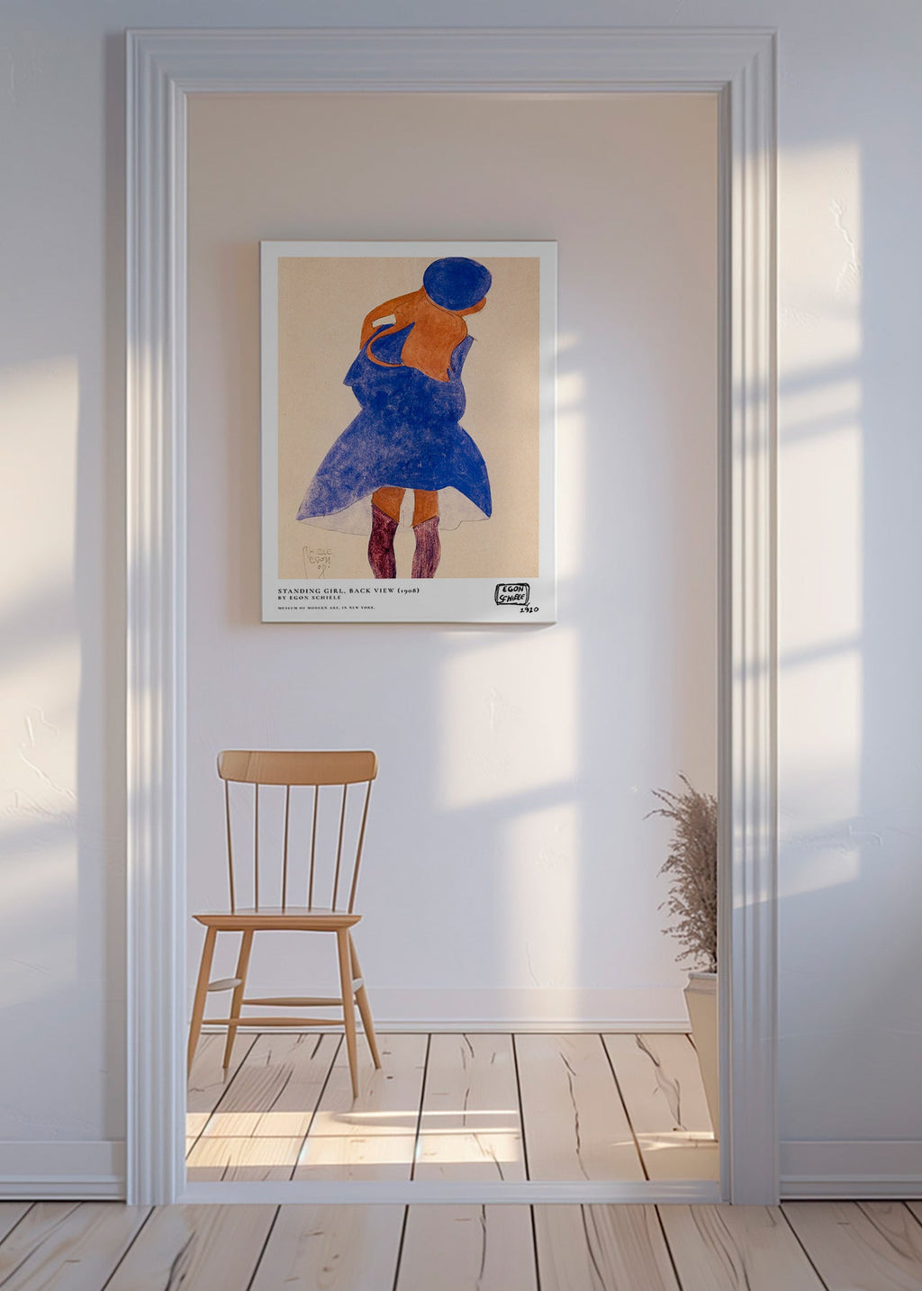 Illustration: kvinnlig figur bakifrån i blått