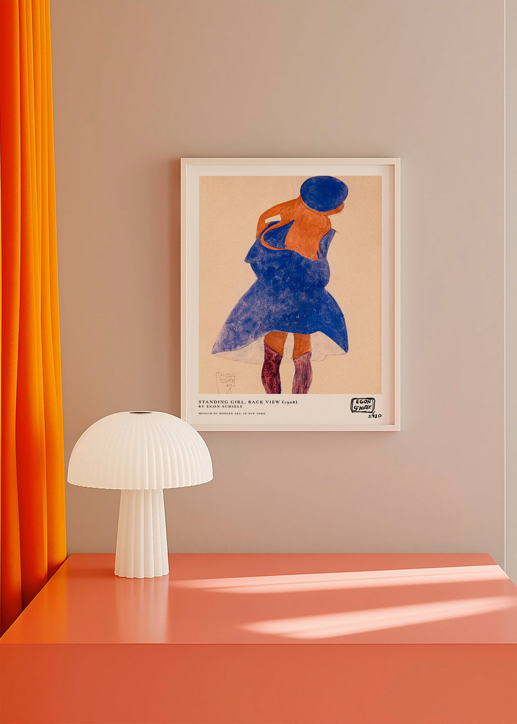 Illustration: kvinnlig figur bakifrån i blått