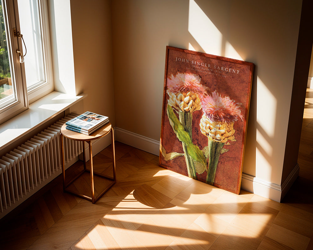 Botanisk poster med rosa tistlar