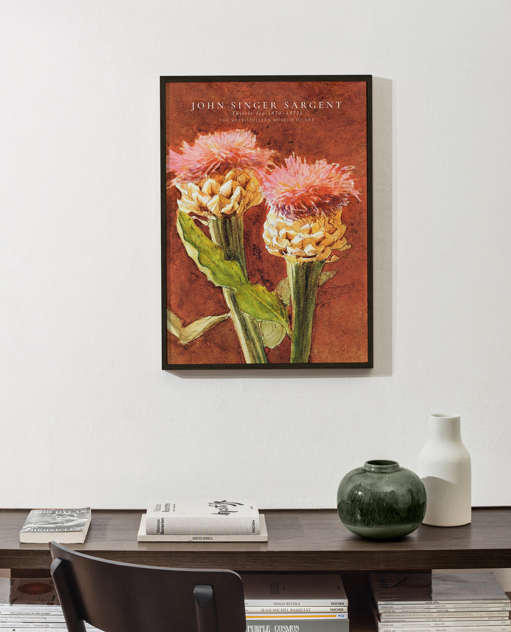 Botanisk poster med rosa tistlar