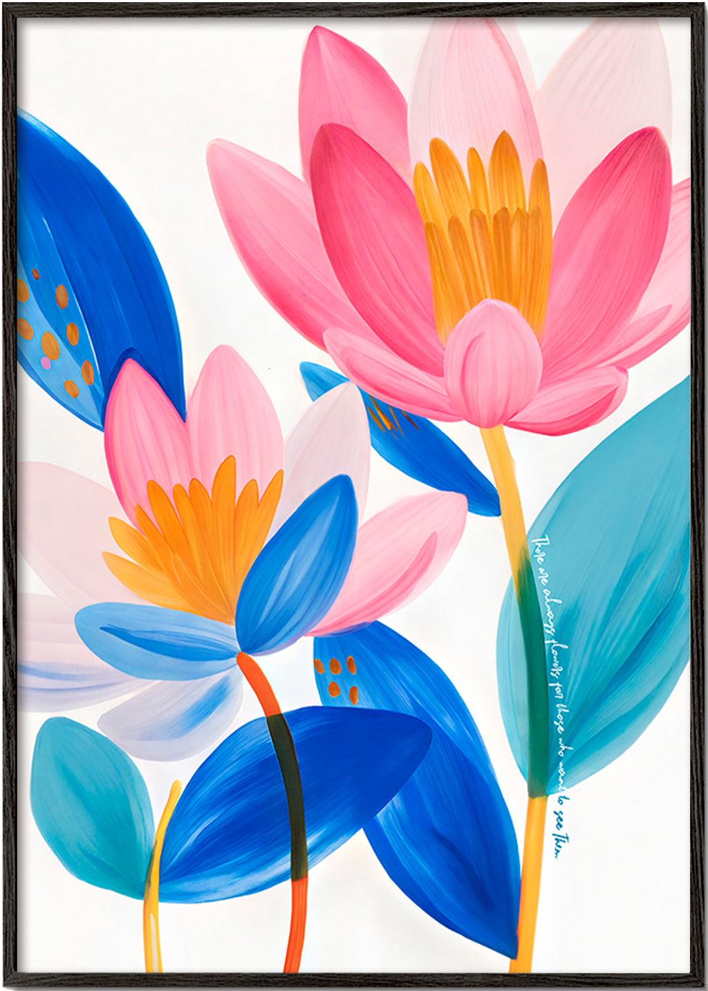 Botanisk poster rosa och blå blommor