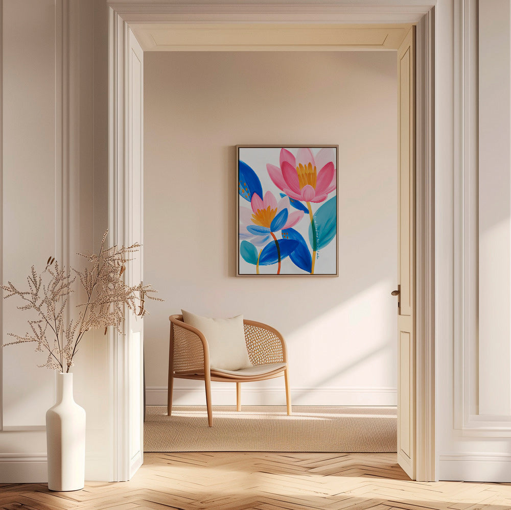 Botanisk poster rosa och blå blommor