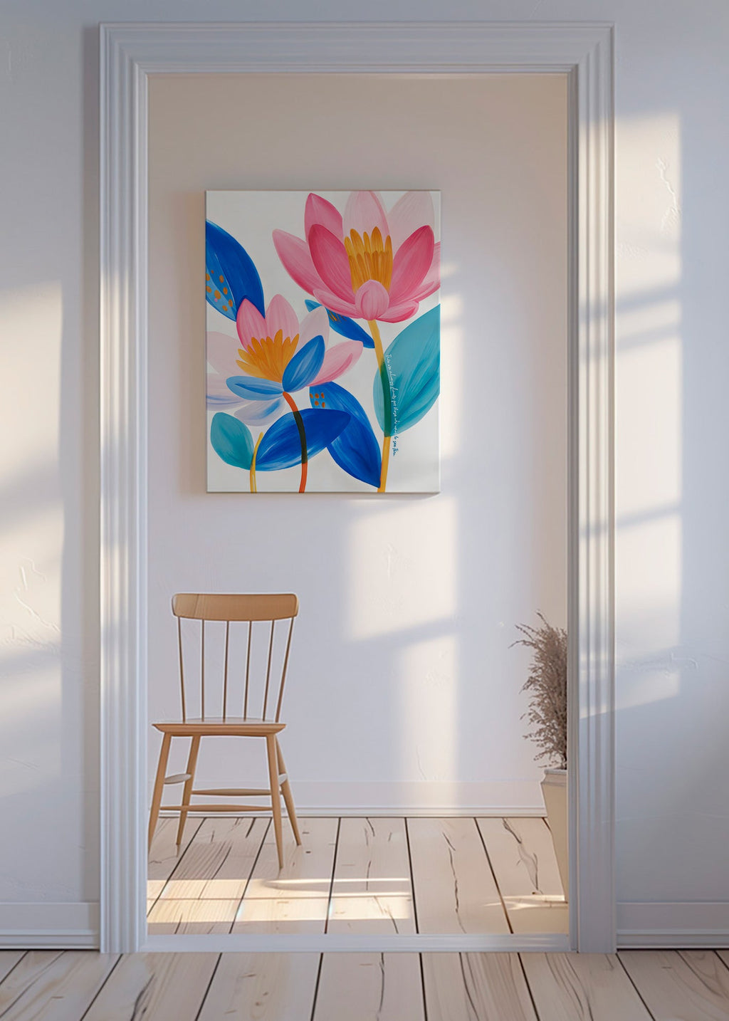 Botanisk poster rosa och blå blommor