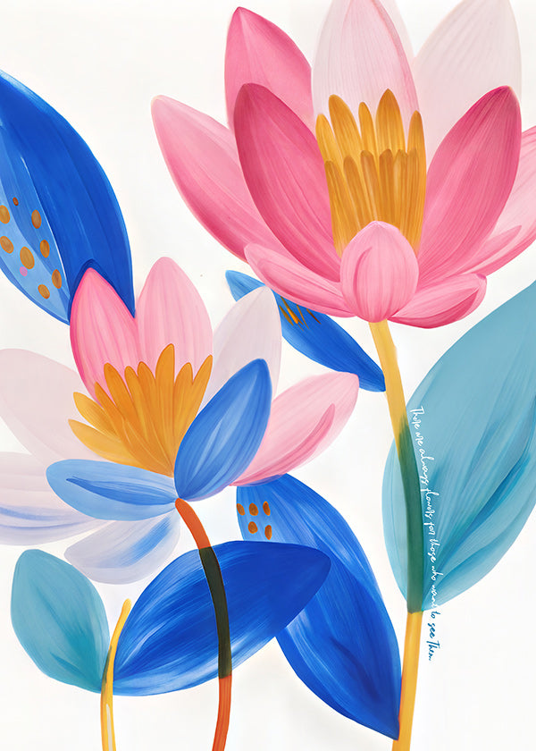 Botanisk poster rosa och blå blommor