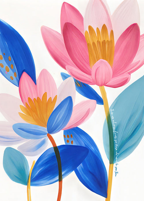 Botanisk poster rosa och blå blommor