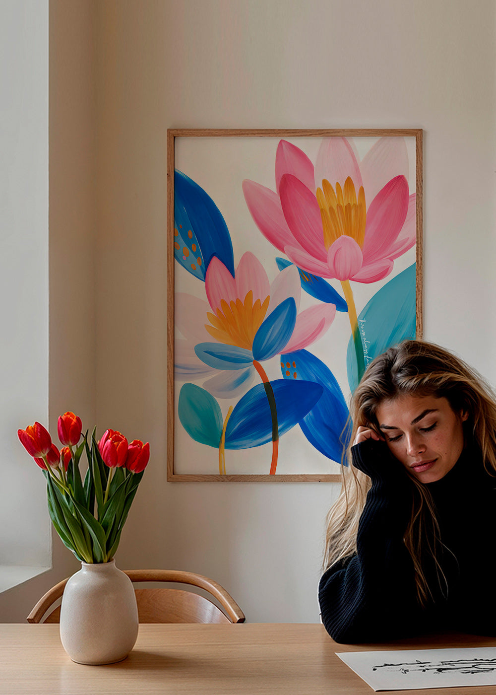 Botanisk poster rosa och blå blommor